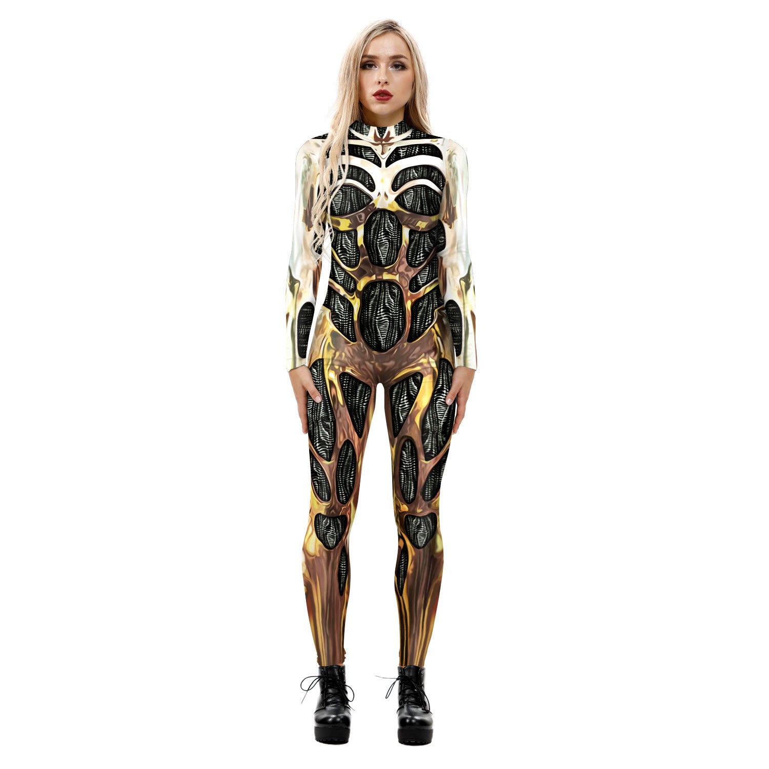 Halloween Digital Polyester Printing Slim Fit Slimming Long Sleeves Women's Jumpsuit