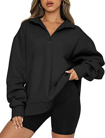 Women's Casual Top Half Long-sleeve Zipper Conventional Fleece-lined Sweater Pocket Sweatshirt