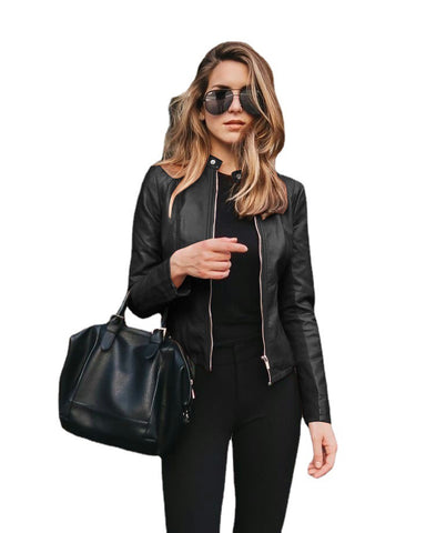 Elegant Graceful Slim Fit Fashion Leather Women's Blazer
