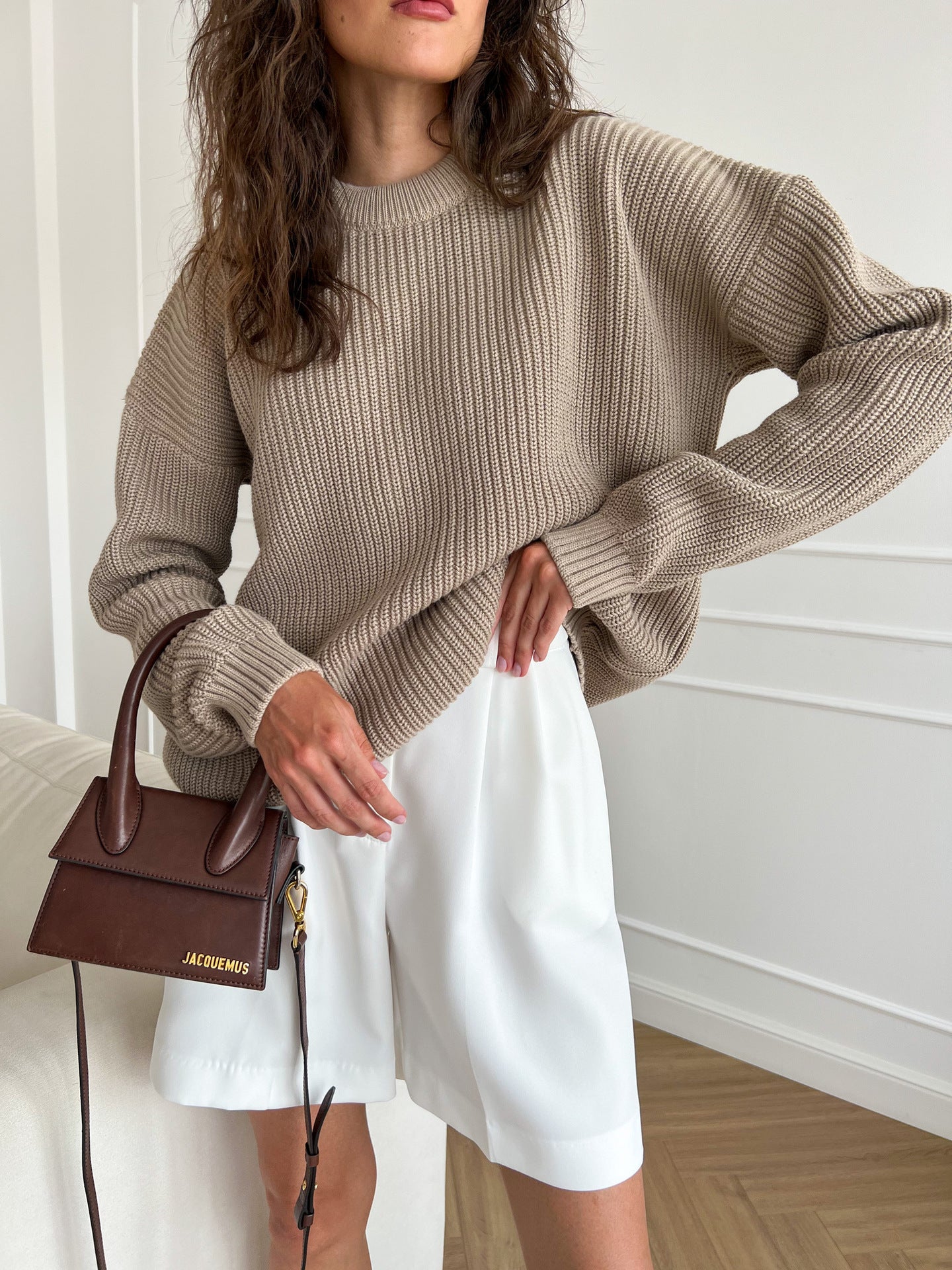 Women's Knitwear Round Sleeve Neck Loose Solid Color Sweater